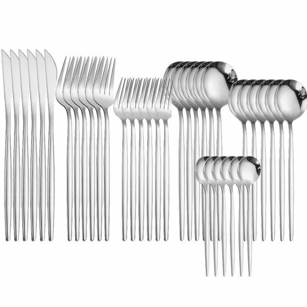 Steel Cutlery Set Forks Knives Spoons Tableware Set Kitchen Set Dinnerware 36Pcs Mirror Flatware Home Utensils Reusable Cutlery 211012