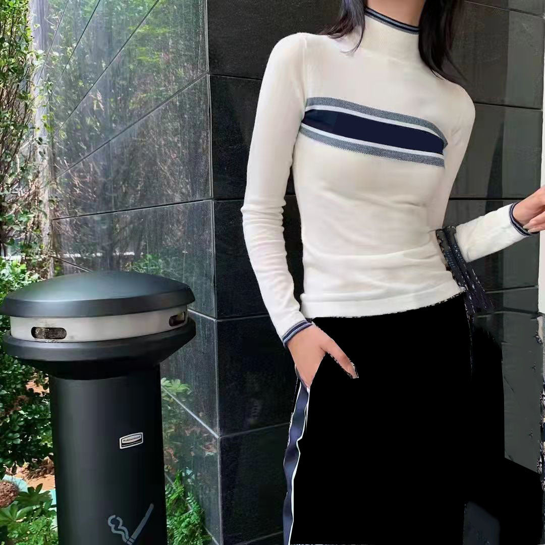 Women Blouses Shirts Knits Sweaters High Necks Long Sleeves Sweatshirt For Lady Slim Style With Letters Pattern Shirt Knit Wool Tees Tops Asian Size