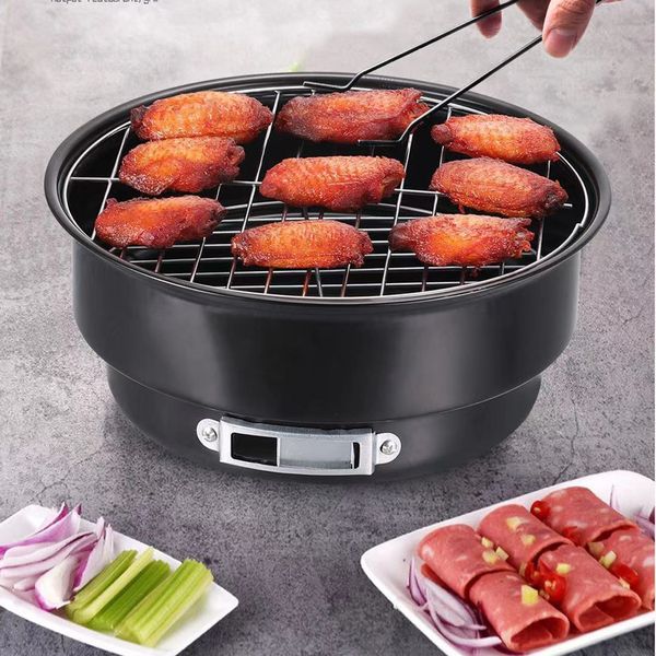 Portable BBQ Grills Outdoor Cooking Picnic Utensils Small Family Party Gathering Round Charcoal Grill Mini Barbecue Shelf Boxes Package XD24