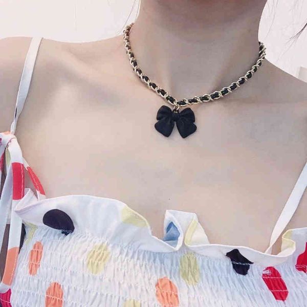 Necklace Korean Black Bow Pendant Miss Choker Miao Fashion Simple and Versatile Leather Chain