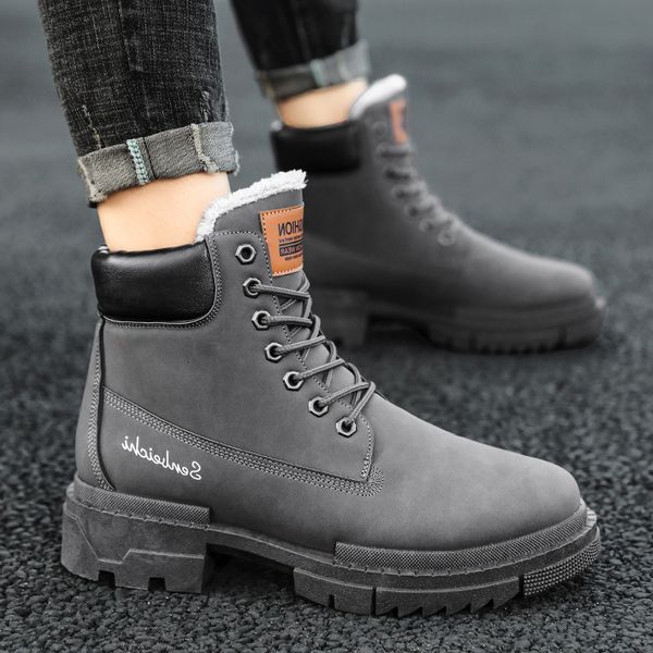 Martin Boots Men&#039;s Winter Plush Warm Cotton Shoes High Top British Style Waterproof Locomotive Tooling Fashion Snow