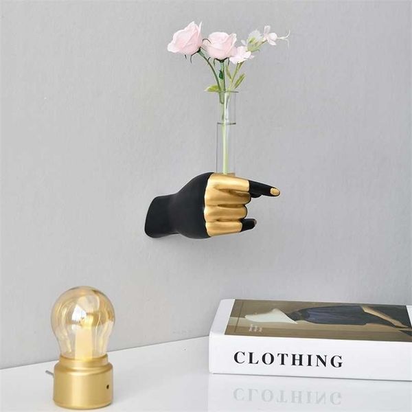 Wall Hanging Hand-shaped Flower Vase for Dried s Decoration Creative Ceramic Pot Hand Held Vases Home Ornament 211215
