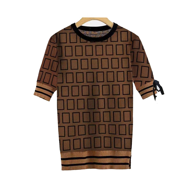 Designer women&#039;s sweater high end fashion letter jacquard temperament youth leisure Short sleeve round neck Pullover