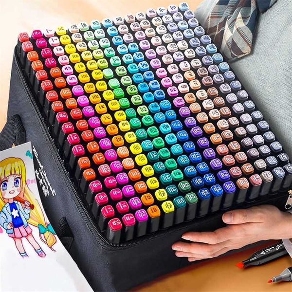 Manga Markers Sketching 168 Alcohol Felt Dual Brush Pen Art School Supplies 168-80-60-40-30 Colors 211104