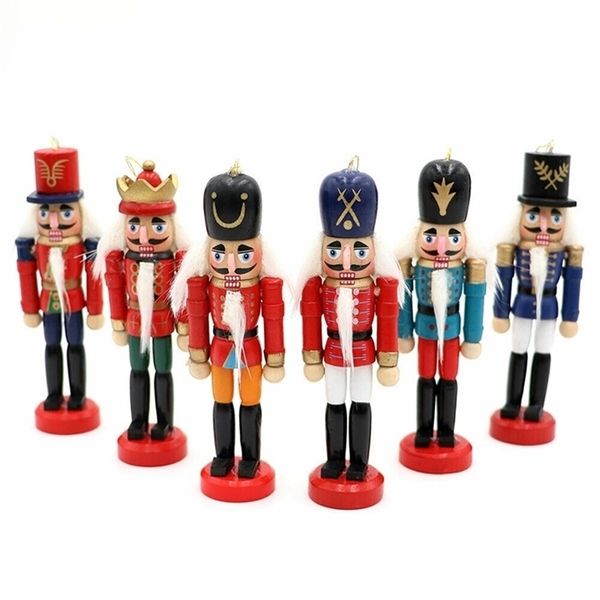 Cute Wooden Nutcracker Solider Figures Model Puppet Doll Toy Home Decor Christmas Decoration Pendants Ornaments 6pcs-set 211108
