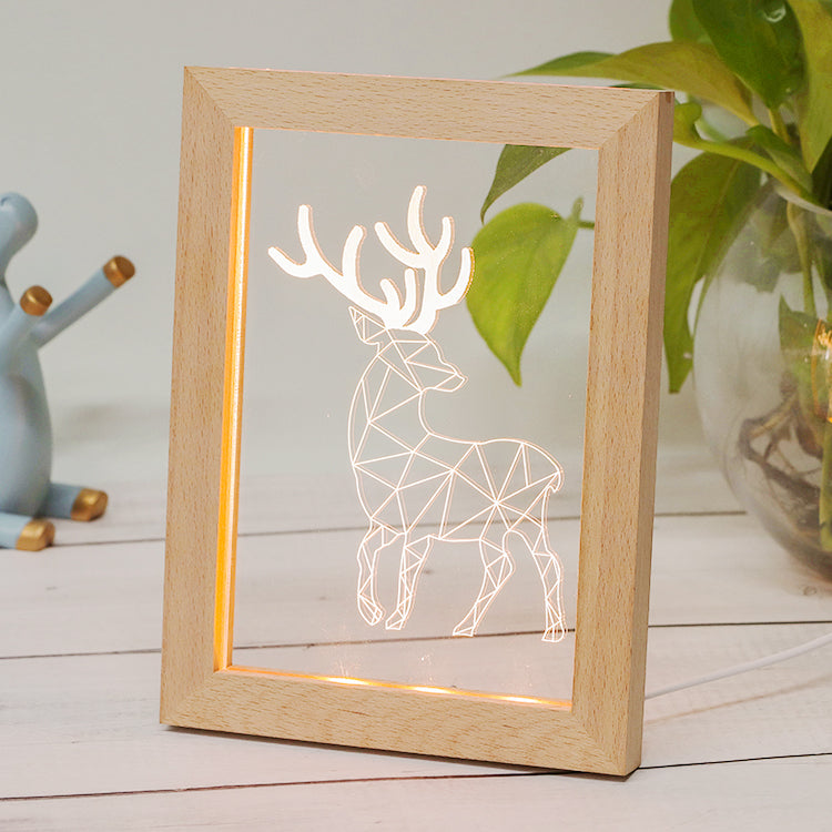 Wholesale LED Light Up Picture Frame Carved Acrylic Raw Wood Carving Photo Frame
