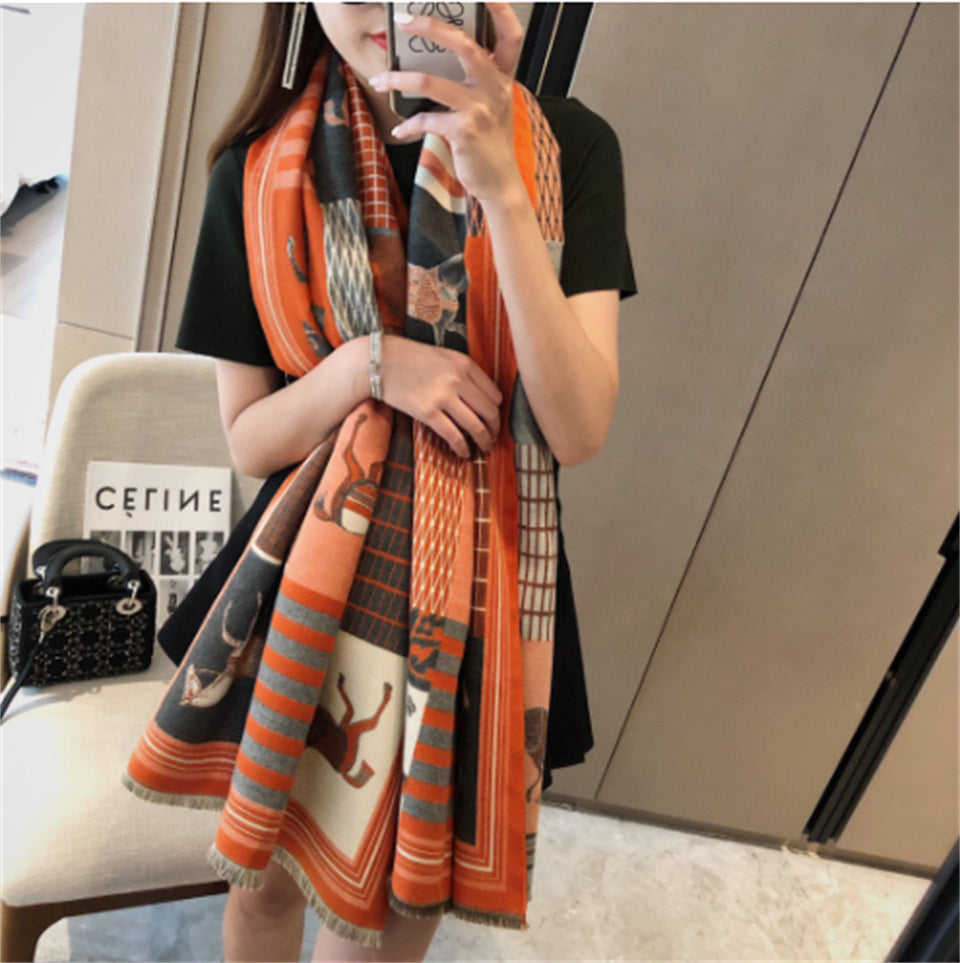 2021 Luxury Designers Women Cashmere Scarf Shawl High Quality Fashion Silk Scarves Lady Warm Muffler Letter Pattern Wool Landscape Animal Print Pash