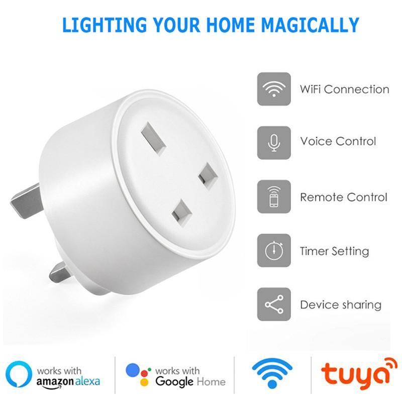 Smart Power Plugs WiFi Plug 15A UK Socket With Monitor Timing Tuya Life APP Home Control Work Alexa And Google