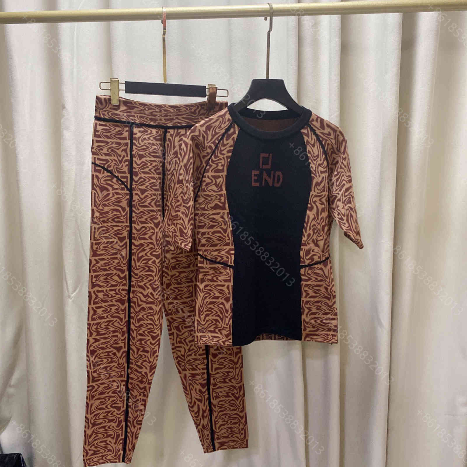 2021 designer leggings yoga suit Tech fleece short-sleeved sweaters for women wool knits t shirt two-piece double F letter logo brand running fitnes