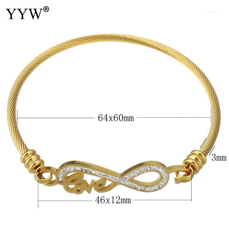 Women&#039;s Wedding Jewelry Gifts Rhinestone Clay Pave Infinity Key Charm Gold-color Stainless Steel Bangle Bracelets