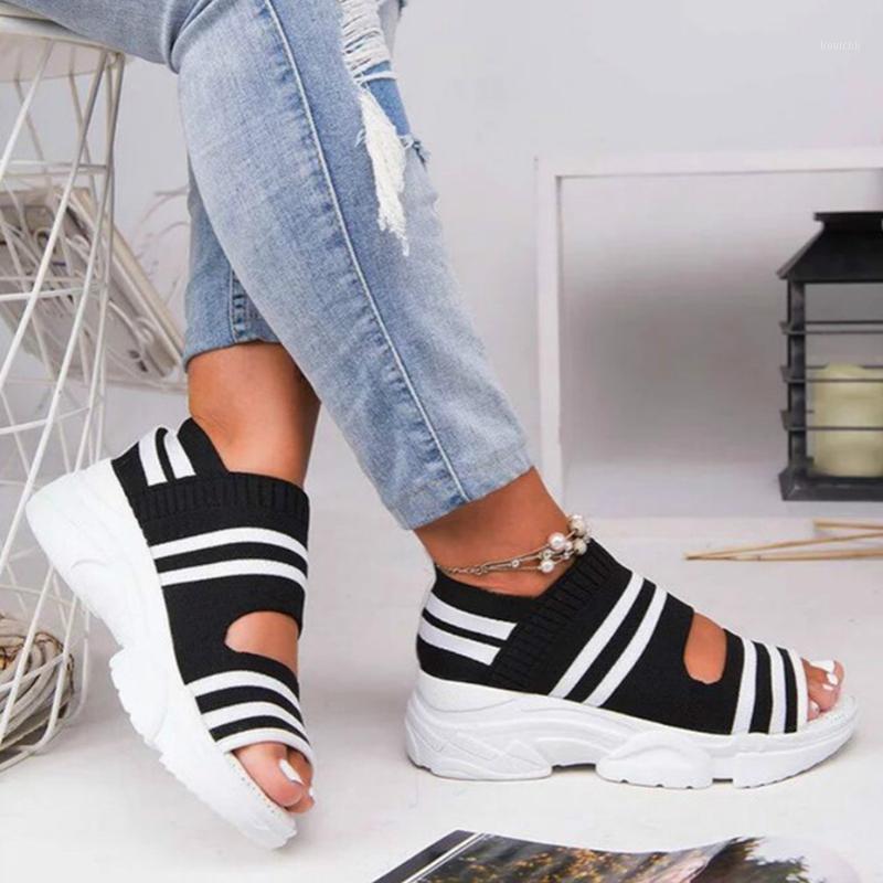 Summer Women Sandals Open Toe Wedges Platform Ladies Shoes Knitting Lightweight Sneakers Big Size Zapatos Mujer Dress