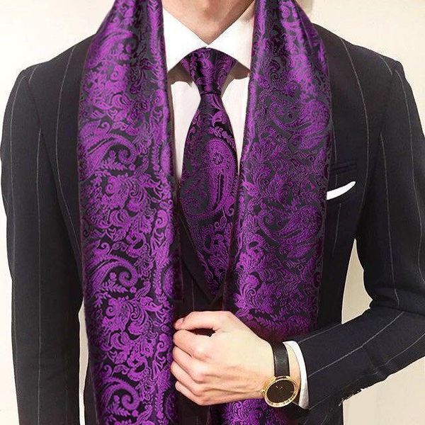 Scarves Fashion Men Scarf Purple Jacquard Paisley 100% Silk Tie Autumn Winter Casual Business Suit Shirt Set Barry.Wang1