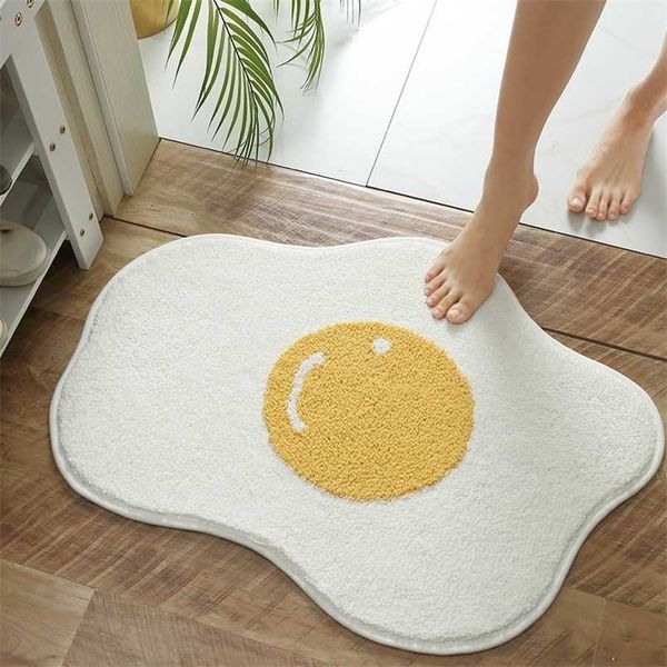 Poached Egg Bath Mat Non-slip Bathroom Doormat Cartoon Carpets Entrance Area Rugs Washable Balcony Floor Mats Chic Room Decor 211204