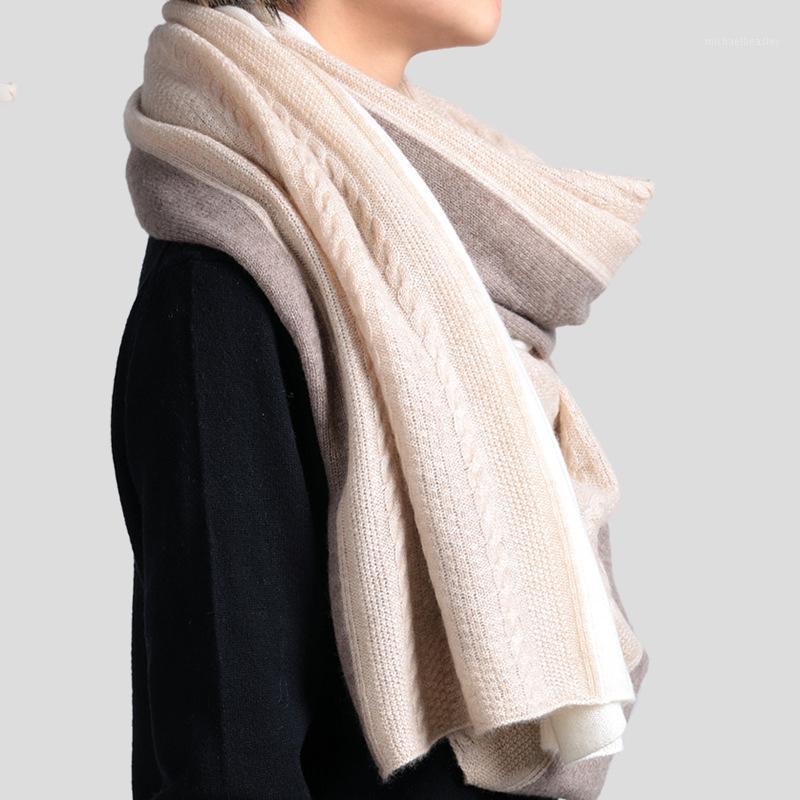 Scarves Knitted Real 100% Cashmere Wool Scarf Women Soft Warm Long Wrap Shaw Luxury Winter For Blanket Foulard Femme Stole