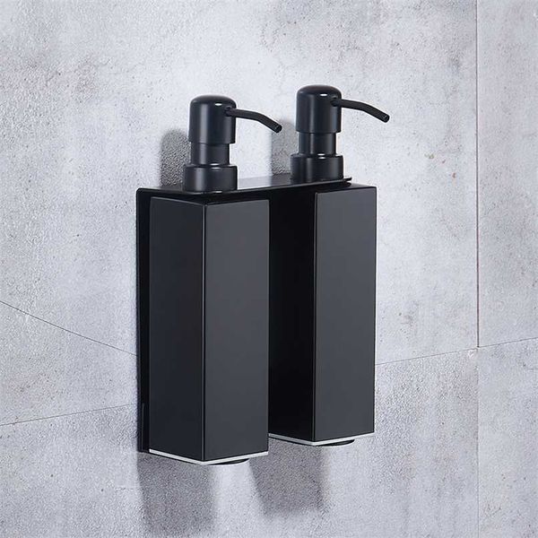 Black Liquid Soap Dispenser Shampoo for el with Cup Holder Paper Wall Shelf Bathroom Accessories For 211206