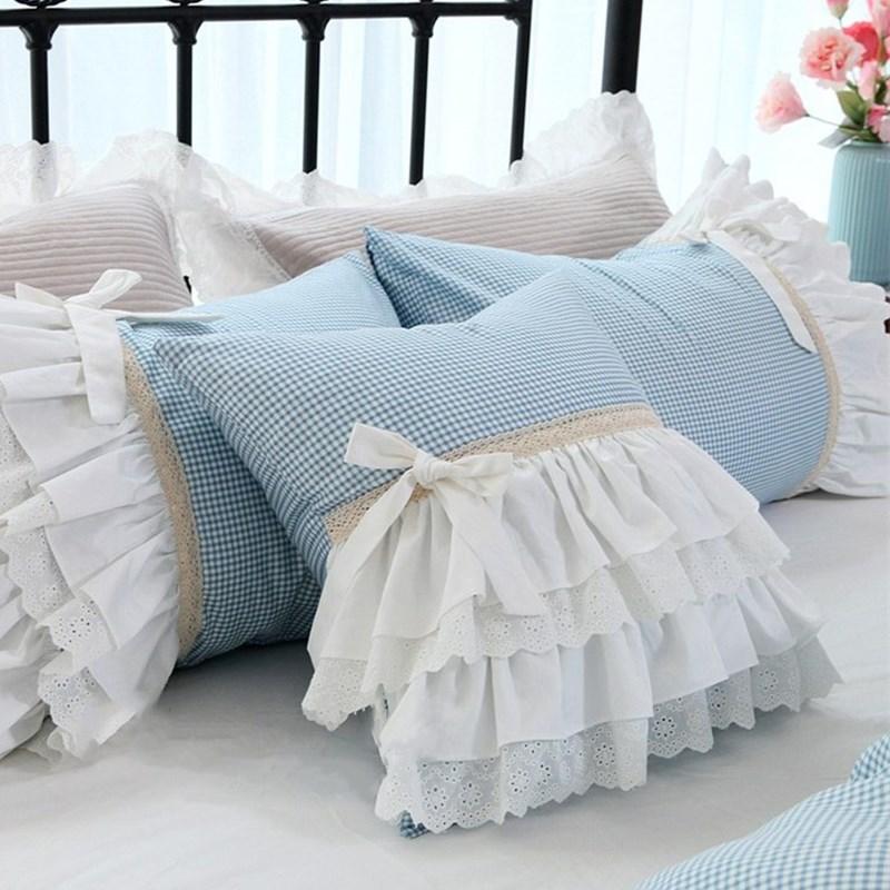 Cushion-Decorative Pillow Cases Lace Ruffle Cushion Cover Handmade Wrinkle Plaid Covers Decorative Cake Layers Pillowcase