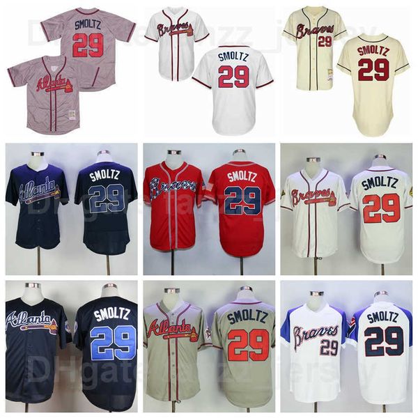 Men 1974 1980 1995 1999 Retro Baseball 29 John Smoltz Jersey Vintage Flexbase Cool Base Retire Team Stitched Navy Blue Red White Beige Coope