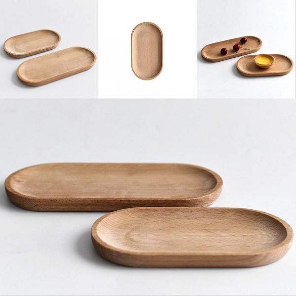 Solid Mini Oval Wood Tray 18CM Small Wooden Plate Children&#039;s Whole Wood Plate Woodens Fruit Dessert Dinner Plates Tableware