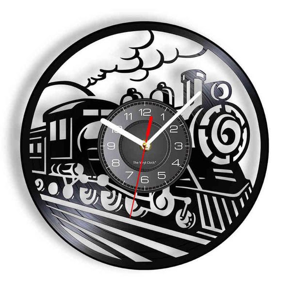 Old Train Vinyl Record Wall Clock For Bedroom Transportation Art Locomotive Home Decor Steam Engine Vintage Album Crafts Clock X250107