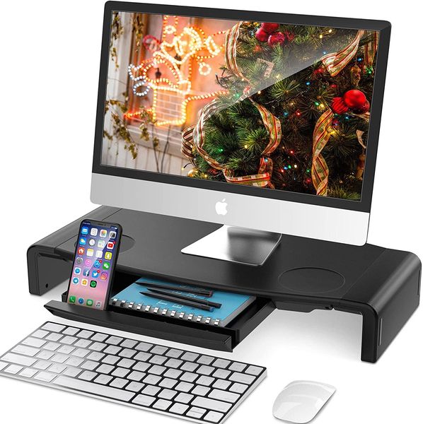 Monitor Stand Riser, AboveTEK Foldable Computer Monitor Riser with Drawer, Height Adjustable Computer Monitor Stands and Risers, Printer Sav