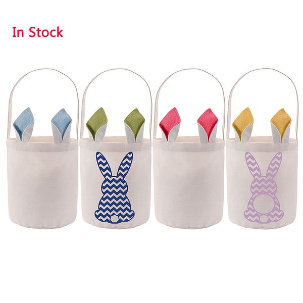 Sublimation Easter Bunny Bucket Festive Polyester Blank DIY Rabbit Ears Basket Personalized Candy Gift Bag with Handle