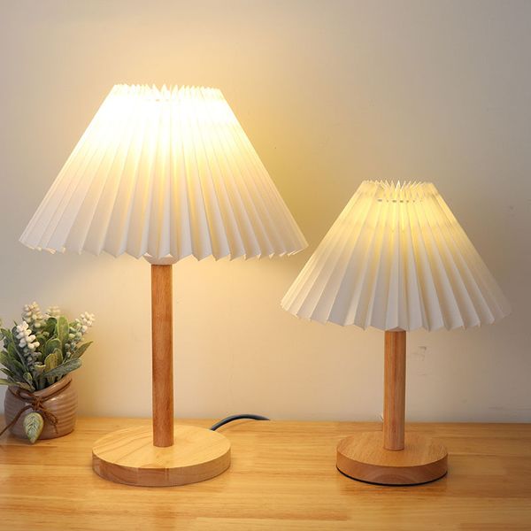 Modern Wooden Pleated Lamp - Scandinavian Bedroom Bedside and Desk Light