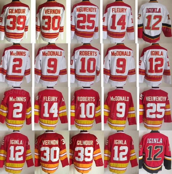 Vintage Retro Hockey 14 Theoren Fleury Jersey 25 Joe Nieuwendyk 30 Mike Vernon 39 Doug Gilmour 12 Jarome Iginla 2 Al Macinnis 9 Lanny McDona