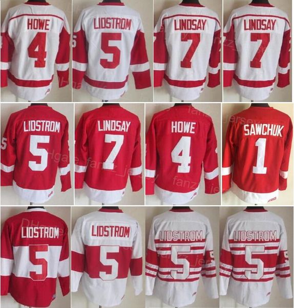 Men Retro Ice Hockey Vintage 7 Ted Lindsay Jersey 5 Nicklas Lidstrom 4 Gordie Howe 1 Terry Sawchuk 13 Pavel Datsyuk Home Red White Stitching