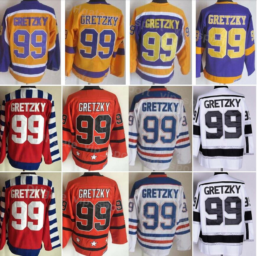 Men Retro Hockey Jersey 99 Wayne Gretzky Vintage Classic Embroidery And Stitched Black White Navy Blue Orange Purple Yellow Red Home Sport Breathabl