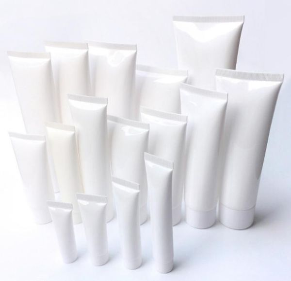 Empty Refillable White Plastic Cosmetic Tube Lip Balm Containers Hand Cream Cleanser Sunscreen Trial Packing Squeezed Upside Down