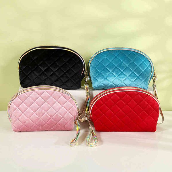 Cosmetic Bags Handbagscelebrity Golden Velvet Fantasy Color Embroidery Lattice Makeup Creative Storage Zipper Wash