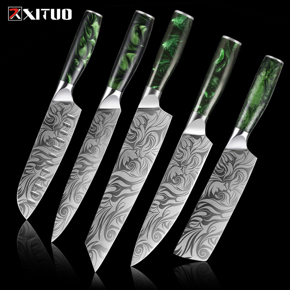 XITUO Kitchen Knife Set Chef Knives Laser Damascus Pattern Ultra Sharp Japanese Santoku Nakiri Cleaver Slicing Knives 1-5 PCS
