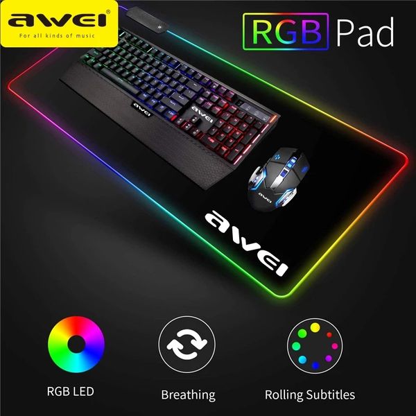 AWEI RGB Mouse Pad Gaming MousePad Mat LED Backlight Mouse Pads Large Size Gamer Desk Mat Computer Keyboard Mouse Mat 800*350*4
