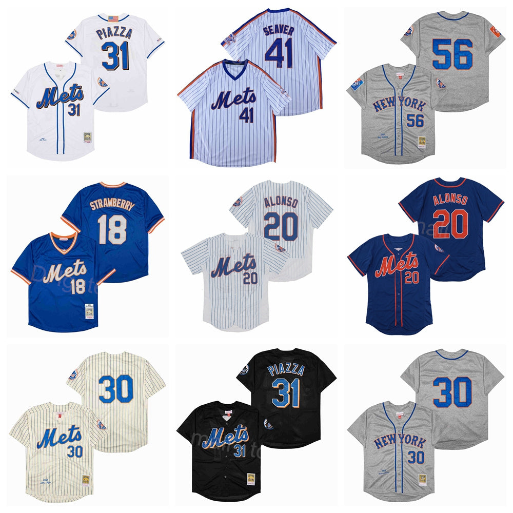 1986 2000 2001 Men Vintage Baseball Retro 20 Pete Alonso Jersey 41 Tom Seaver 30 Ryder Ryan 31 Mike Piazza Retire Pinstripe White Grey Blue Black St