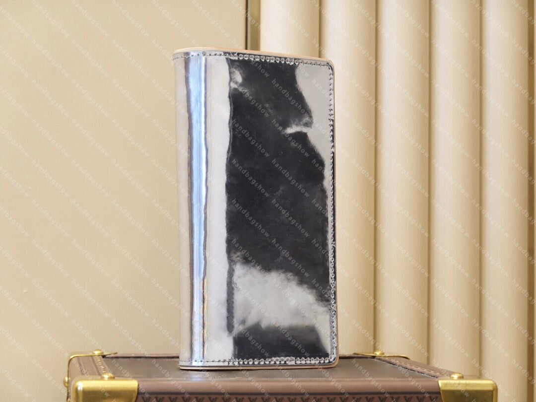 Purses Wallets silver Mirror capsule series Female Wallet Purse Card Holder Pocket Long Women embossed flowers With Box DustBag 7A quality