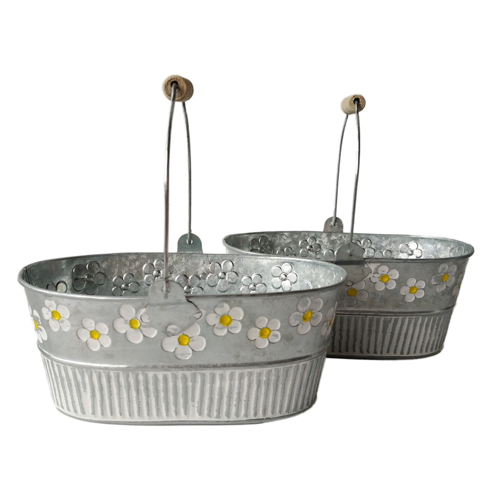 D19XH8CM Metal Herb Planter Storage Baskets with wood handle Vintage Farmhouse Home Decoration Garden Supplies wholesales