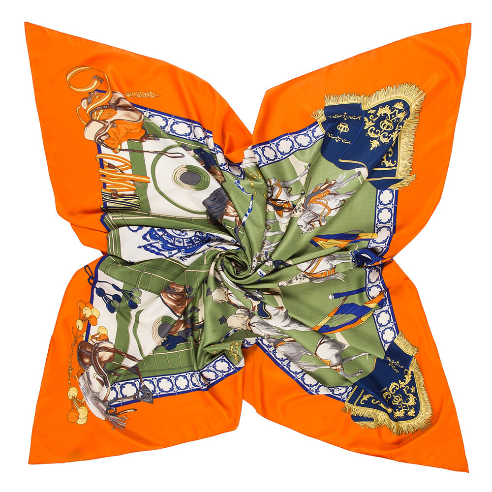 Stain Head Scarf Silk Scarfs Handmade Foulard Femme Shawls Vintage Horse Print Twill Scarves Wholesale