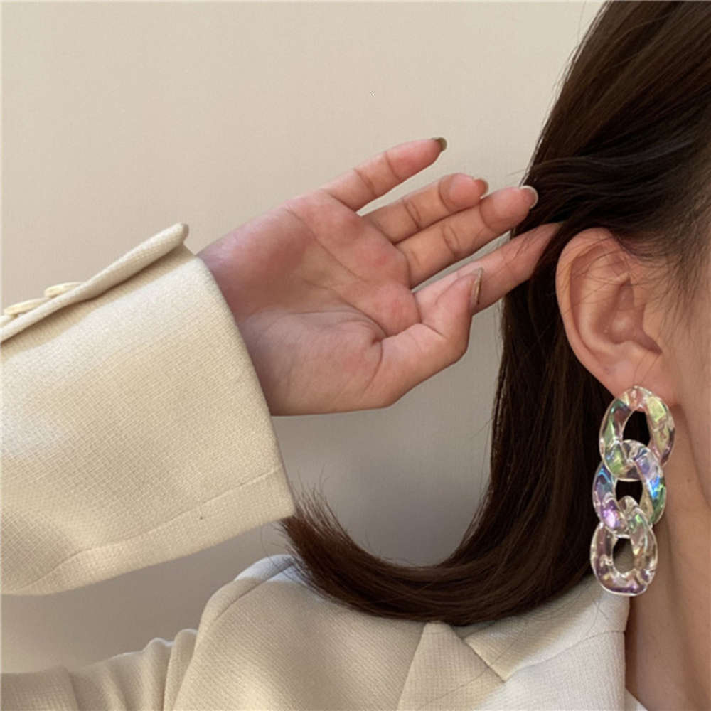 Autumn and winter cold wind candy color chain S925 silver needle fashion personality acrylic earrings Ear ornaments female