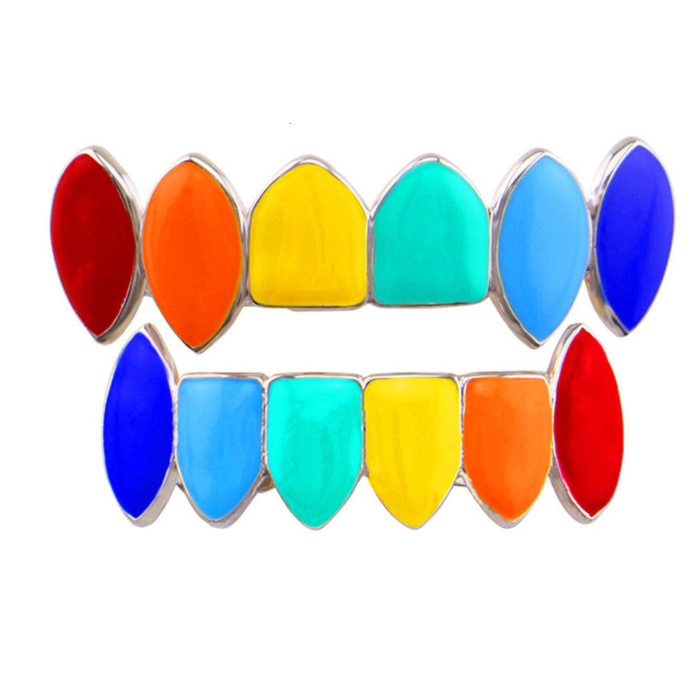 Hip hop braces, colorful oil dripping Vampire Fangs, Halloween party dentures, new grills