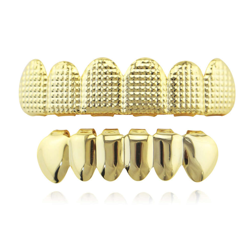 Lattice stripe hip hop braces 18K Plated six Gold teeth Halloween Vampire denture accessories grills