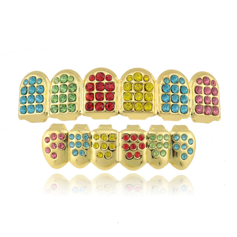 Colorful hiphop inlaid plated real hip hop braces color diamond men&#039;s and women&#039;s gold teeth grills