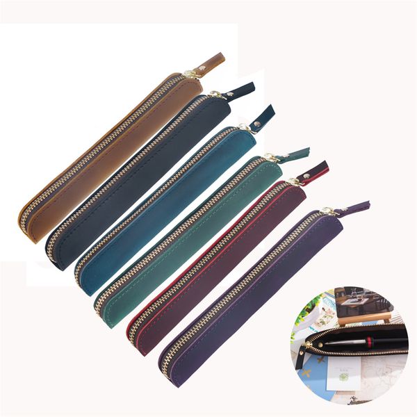 Retro Genuine Leather Fountain Pen Case Pencil Bags Portable Protective Sleeve for Stylus Anti-lost Pouch Teacher Gifts XBJK2104