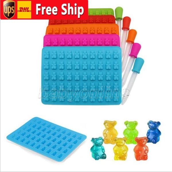Bear Molds BPA Free Food Grade Silicone Gelatin Gummy Kitchen Bear Mold Candy Jelly Molds Chocolate Cookie Molds with Droppers 50 Holes