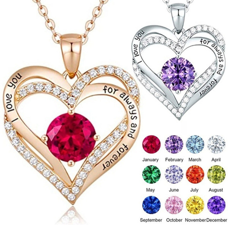 Lettering I Love You Twelve months Birthstone Choker Necklace Crystal Heart Pendant Necklaces Mother&#039;s Day Party Jewelry Gifts