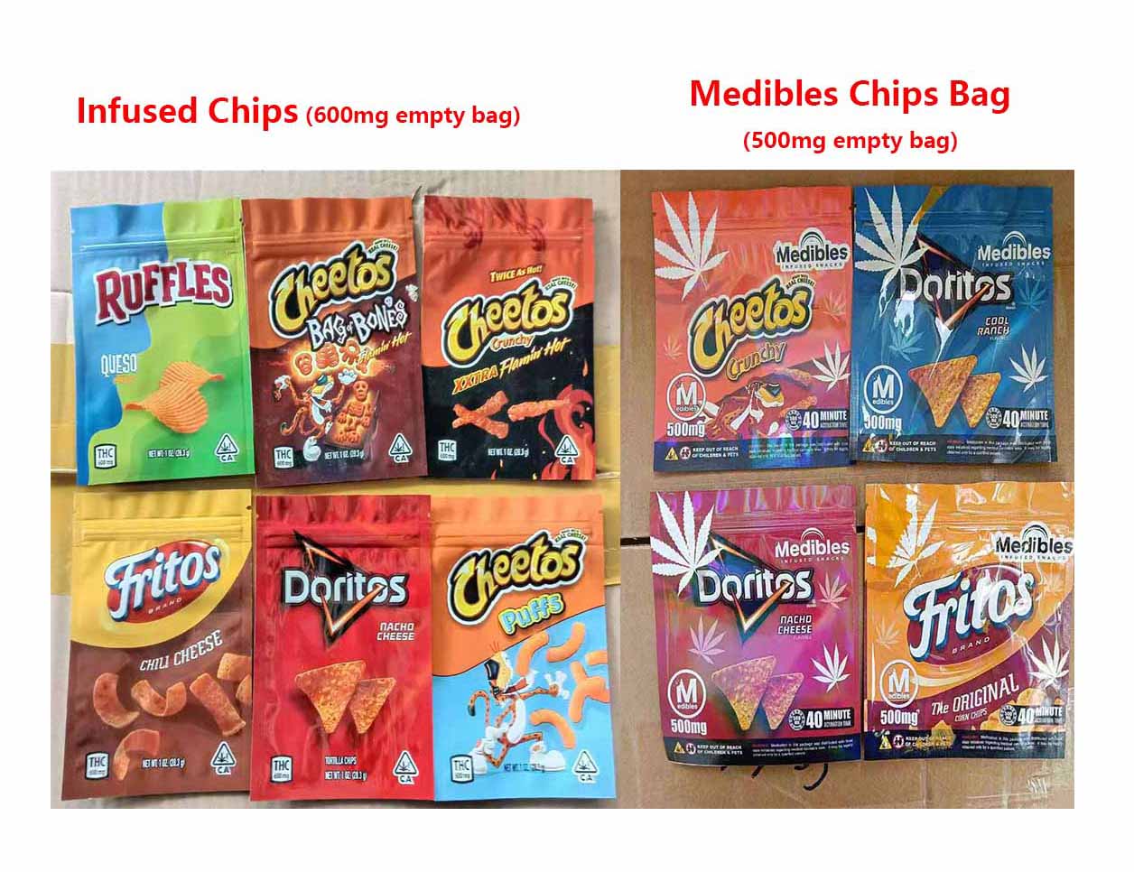 600mg 1OZ Infused Candy Packaging mylar Bag Cheetos Dotitos Ruffles Fritos Cheese Chips gashead airhead budhead runtz flamin