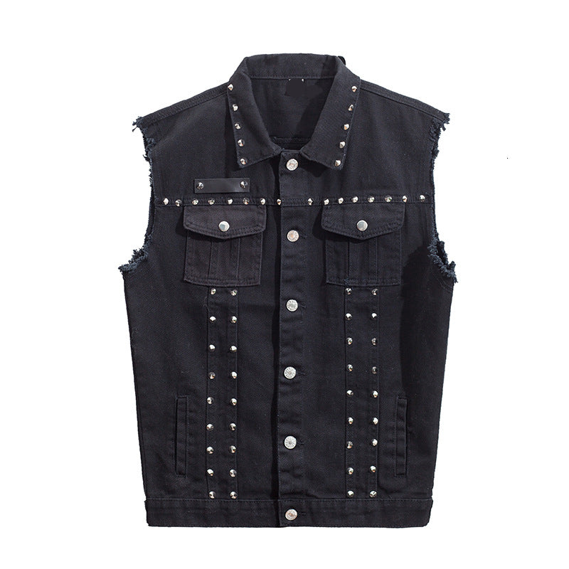 Men&#039;s Vests Denim Vest Punk Rock Style Rivet Cowboy Black Jeans Waistcoat Raw Ee Male Motorcycle Jacket Sleeveless Tanks Plus Size 5xl 5JU8