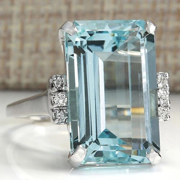 Luxury Bridal Ring Big Blue Cubic Zircon Stone Rings For Women Silver Wedding Engagement Rings Vintage Party Jewelry Gift
