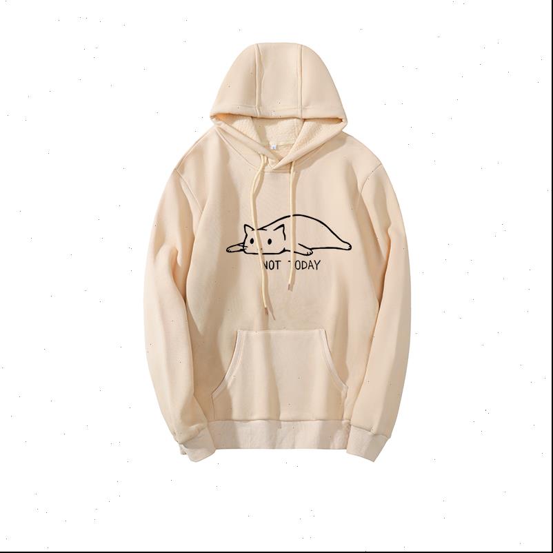 Not Today Kawaii Cat Women Hoodie Plus Velvet Fashion Long Sleeve Casual Ctue Sweatshirt Print Lover Clothing