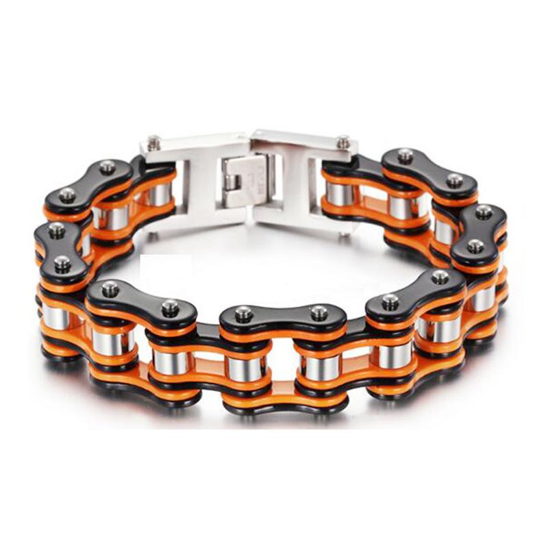 Link, Chain Punk Orange Bicycle Bike Bracelets & Bangles Black Motorcycle Men&#039;s Bracelet Men Women Stainless Steel Biker Jewelry