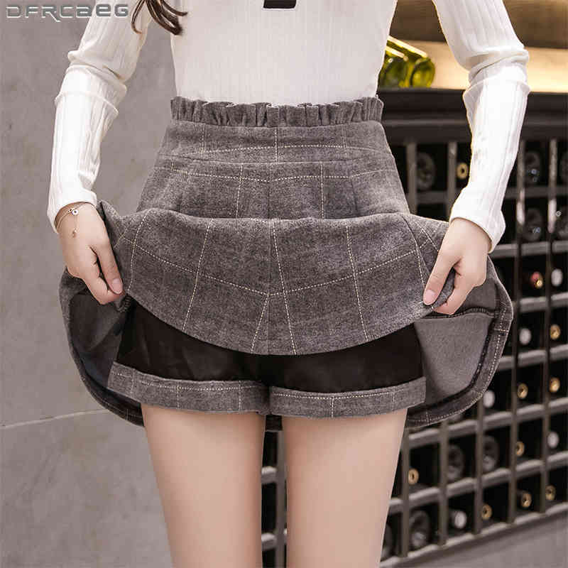 Casual Dresses High Waist Winter Checkered Skirts Womens Woolen Mini Skater Skirt Streetwear Plaid Faldas Vintage A-line Jupe Femm